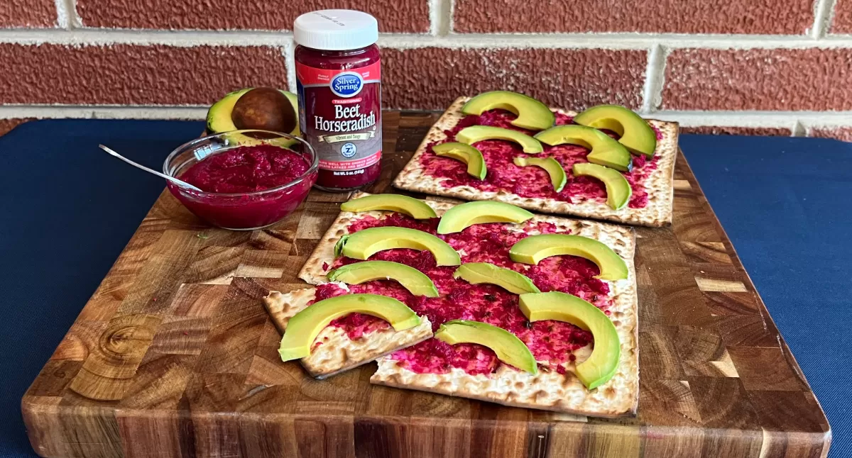 Matzo “Toast” with Avocado & Beet Horseradish